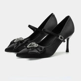 LIZAKOSHT  -  Fashion Bow Pointed Toe High Heels Women Rhinestone Buckle Luxury Thin Heels Wedding Female Pumps Elegant Sexy Party Dress Shoes