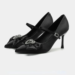 LIZAKOSHT  -  Fashion Bow Pointed Toe High Heels Women Rhinestone Buckle Luxury Thin Heels Wedding Female Pumps Elegant Sexy Party Dress Shoes
