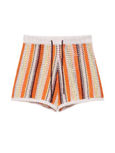 LIZAKOSHT - Casual Knitted Drawstring Stripe Shorts Women's Comfortable Spring New Style Breathable Elastic Waist Three-quarter Length Pants