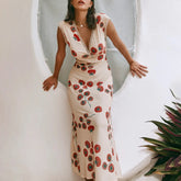 LIZAKOSHT - Women Y2k V Neck Maxi Dress Vintage Floral Print Sleeveless Backless Long Dress Bohemian Beach Midi Dress Streetwear
