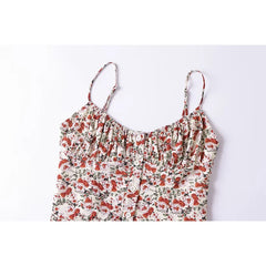 LIZAKOSHT - 2024 Women French Style Vintage Floral Print Camis Summer Holiday Crop Top