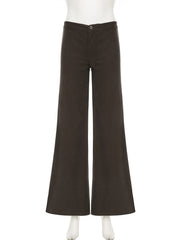 LIZAKOSHT - Vintage Solid Corduroy Flare Pants Streetwear Low Waist Straight Casual Baggy Trousers Autumn Winter Women Y2k Clothes