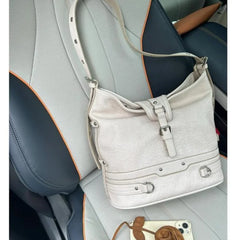 LIZAKOSHT - Harajuku White Bucket Bag Purse Women Hot Girls Leather Soft Casual Crossbody Bags Ladies Vintage Shoulder Messenger Bag