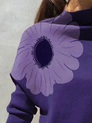 LIZAKOSHT - Female High Neck Tops New Stylish Flower Printed Elegant Purple Spring Autumn Long Sleeve Korean Casual T-Shirts
