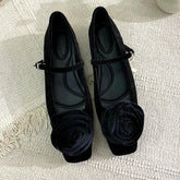 LIZAKOSHT  -  Velvet Flowers Flat Mary Jane Shoes for Women Shallow Elegant Dress Shoes Comfort Soft Sole Square Toe Designer Ballet Shoes