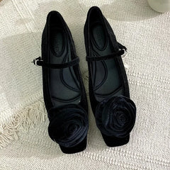 LIZAKOSHT  -  Velvet Flowers Flat Mary Jane Shoes for Women Shallow Elegant Dress Shoes Comfort Soft Sole Square Toe Designer Ballet Shoes