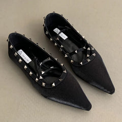 LIZAKOSHT - Women Flats Shoes 2024 Designer Luxury Rivet Fashion Ladies Flat Ballet Shoes Slingbacks Pointed Toe Casual Female Loafers Mujer