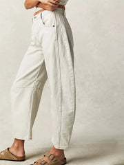 LIZAKOSHT - Women Loose Wide Leg Jeans Solid Color Mid-Rise Barrel Denim Pants Spring Fall Casual Trousers Streetwear Punk Trendy Long Pants