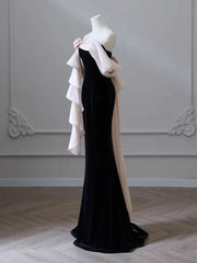 LIZAKOSHT - French Vintage Evening Dress Strapless Ribbon Mermaid Black Velvet Ruffle Charming Floral Saudi Arabia Prom Formal Occasion Gown