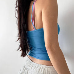 LIZAKOSHT - Kawaii Cute Retro Backless Tank Tops Y2K Fairy Coquette 00s Vintage Camisole Ruched Bow Slim Fit Cropped Tops Women Clothes