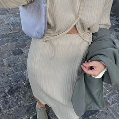 LIZAKOSHT - New Casual Loose Suit Women's Autumn and Winter Style Jacket Long-sleeved Lapel with Fashionable Casual Pleated Skirt Suit