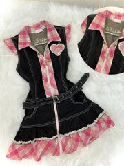 LIZAKOSHT  -  Hot Sweet Denim Skirt Slim Goth Womens Dresses Y2k Sleeveless Punk Vintage Harajuku Korea Striped 2000s Camis Grunge Emo fashion