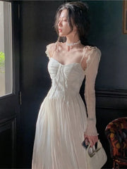 LIZAKOSHT  -  Women Summer Elegant Party Midi Dress Long Sleeve Casual Vintage Prom Vestidos Femme Fashion Slim Princess Clothes New Robe