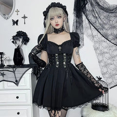 LIZAKOSHT - jsk dress gothic lolita dress black Halloween costumes cosplay lolita for girls short sleeve Lolita clothes A-dress