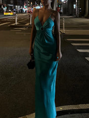 LIZAKOSHT - Sexy Deep V-neck Women Hollow Out Sling Dress Fashion Sleeveless Backless Slim Maxi Dresses 2024 Lady Solid Party Evening Robes