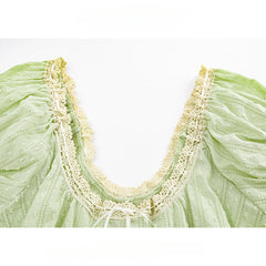 LIZAKOSHT - Sweet Girl Fresh Lace Puff Short-sleeved Shirts Women's Summer Bow Lace-up Slim Short Temperament Pullover Tops Female Clothing