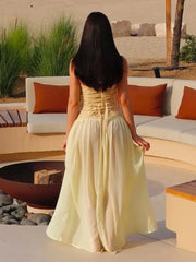 LIZAKOSHT - Starfish Halter Back Strap Dress Hanging Neck Waist Cinching Mesh Perspective Women Pleated Beach Long Dresses Slim Fit Robes