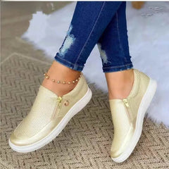 LIZAKOSHT - Faionable Flat Zipper Single oes Casual Leisure Flats Spring Autumn Large Size Comfortable Footwear round Toe Rubber Sole