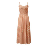 LIZAKOSHT - Women Polka Dot Print Dress Shirred Sleeveless Spaghetti Strap Maxi Dress Beach Vacation Party Night Cocktail Dress