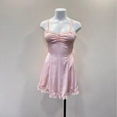 LIZAKOSHT - New Women's Home Clothes Soft Silk Halter Neck Lotus Leaf Edge Suspender Dress Backless Satin Back Hollow Out Nightgowns