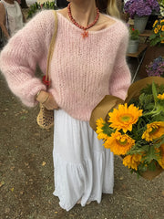 LIZAKOSHT - Pink Wool Sweater Women's Autumn and Winter Knitted Top, Casual Wool Women's Clothing