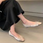 LIZAKOSHT - Comfortable Round Toe Women Flats Sweet Bow Designer Women Brand Shoes Elegant Lace Shallow Women Ballet Shoes Zapatos Muje