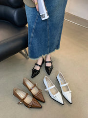 LIZAKOSHT - Pointed Toe Women Loafers 2024 New Arrivals Black Brown White Fashion Dress Shoes Belt Buckle Black White Brown Party Low Heeled
