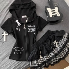 LIZAKOSHT - Mini Women's Skirts Japanese Jupe Streetwear Patchwork Lace Plaid Saia Faldas Mujer De Moda A-line Fashion Punk Y2k Skirt