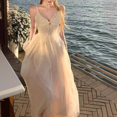 LIZAKOSHT - French Butterfly Strapless Long Dress Women Pure Desire Backless Lace Fairy Skirt Beach Vacation Summer Hot Sale Of The Season W