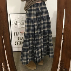 LIZAKOSHT - Y2K Retro Cake Skirt College Style Striped Patchwork Long Sweet Spicy Women Fashion A Line Version Skirt