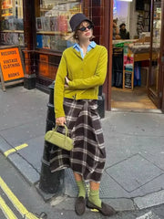 LIZAKOSHT - New Elegant Irregular Ruched Plaid Print Skirts Chic Patchwork Zip-up Midi Women Skirts Ladies Commute Skirts Streetwear