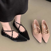 LIZAKOSHT - Women Flats Shoes 2024 Designer Luxury Rivet Fashion Ladies Flat Ballet Shoes Slingbacks Pointed Toe Casual Female Loafers Mujer