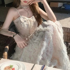 LIZAKOSHT - New Summer Sleeveless Pure Color Mini Dress Woman's Elegant One Piece Casual Fairy Long Vestidos Korean Fashion Beach Dress