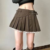 LIZAKOSHT - Girls' Wind Lace Stitching Tooling Skirt Spring and Summer High Waist Fashion Spice Girls Pleated Skirt