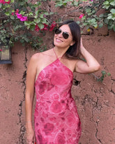 LIZAKOSHT - Women Sexy Floral Print Slim Halter Dress Chic Sleeveless Off-shoulder Backless Bodycon Dresses Lady Vacation Street Gowns