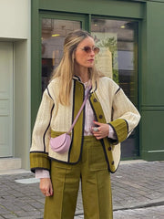 LIZAKOSHT  -  Casaul Patchwork Women Jacket Fashion O-neck Full Sleeve Single Breasted Pockets Coat 2025 Autumn Female Warm Street Wear