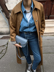 LIZAKOSHT - Woman Casual Long Trench Coats Khaki Plaid Lined Lapel Single Breasted Jacket With Pocket Autumn Chic Lady Commute Outwear
