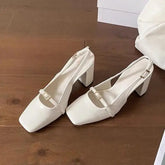 LIZAKOSHT - Low Sandals Woman Leather Female Shoe Low-heeled Girls Fabric Hoof Heels Rome Slides PU Rubber Female Sandal Low-Heeled Shoes Wi