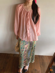 LIZAKOSHT - Fashion Sweet Vacation Blouses Women Sunscreen Loose 2024 Printed Maxi Skirts Florals Summer Chic Casual Office Lady