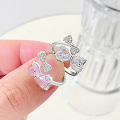 LIZAKOSHT - Pink White Zircon Rings Romantic Bowknot Shiny Ring for Women Girls Adjustable anillos Y2K Accessories Fashion Trend Party Gifts