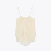 LIZAKOSHT - summer Women Loose-fitting Vest Casual Scoop Neck Sweet Spaghetti Strap Chiffon Blouses Ladies Ruffle Hem Flowy Cami Top