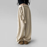 LIZAKOSHT - Female Harajuku Casual Style Simple High Waist Quick Drying Drop Folds Straight Leg Pants Versatile Strappy Design Trousers