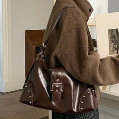 LIZAKOSHT - Fashion rivet Ladies Armpit bag Large Women Handbag PU Leather Women's Hobos Shoulder Bag Casual Female Big Tote bolsas