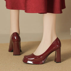 LIZAKOSHT - Patent Leather Platform High Heels Women Autumn New Shallow Elegant Office Shoes Square Heel Fashion Classics Sexy Pumps Women