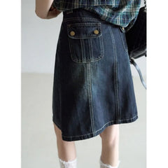 LIZAKOSHT - Vintage High-waisted Denim Skirt Women's 2026 Summer A-character Women's Mid-skirt