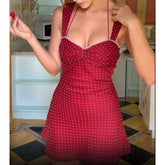 LIZAKOSHT - Romantic Polka Dot Red Women Short Dress Square Collar Halter Sleevelss A-line Dresses Summer Vacation Style Outfits