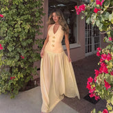 LIZAKOSHT  -  Starfish Halter Back Strap Dress Hanging Neck Waist Cinching Mesh Perspective Women Pleated Beach Long Dresses Slim Fit Robes