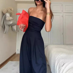 LIZAKOSHT - Temperament High Waist Commute Rompers High Street Fashion Slim Wide Leg Playsuits Elegant Lady Sleeveless Solid Color Jumpsuits