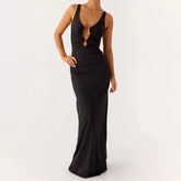 LIZAKOSHT - Womens Cocktail Party Dress Slim Fit Stylish Deep V Neck Sleeveless Bodycon Dress for Elegant Lady Daily Life Club Maxi Dress