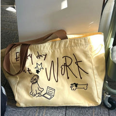 LIZAKOSHT - High-capacity Kawaii Y2k Women's Handbags Korean Vintage Letter Embroidery Shoulder Underarm Bag Trendy Casual Canvas Tote Bags